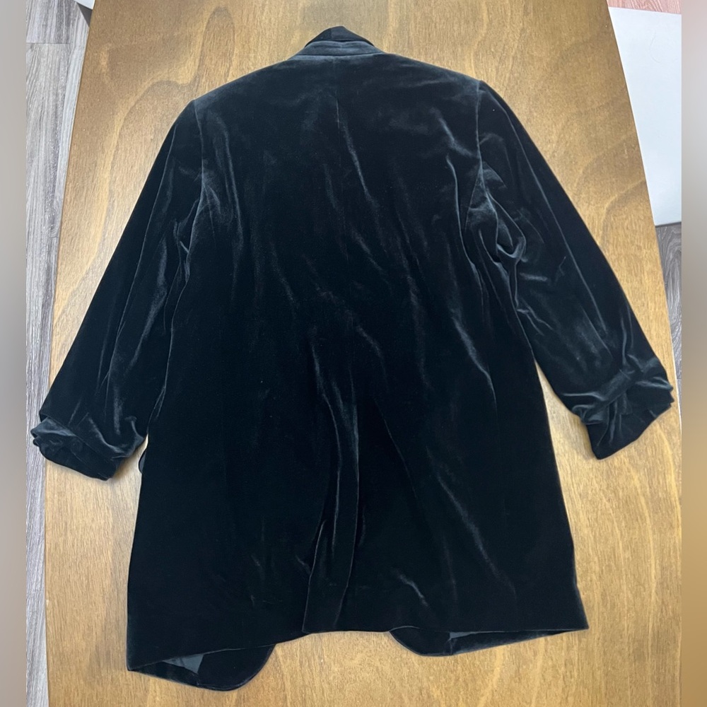 Sold* Express Women's Black Velvet Blazer Jacket Cinch Sleeve Open Front Small - Picture 6 of 13